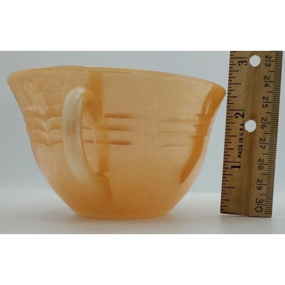 Vintage Fire King‎ Ware Lusterware Milk Glass Peach 3-Band Orange Coffee Tea Cup